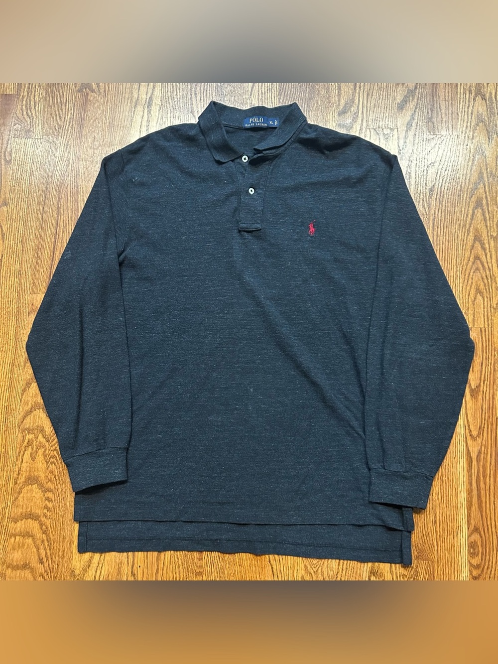 Polo Ralph Lauren Long Sleeve Charcoal Grey Polo Shirt Men’s XL Cotton Preppy